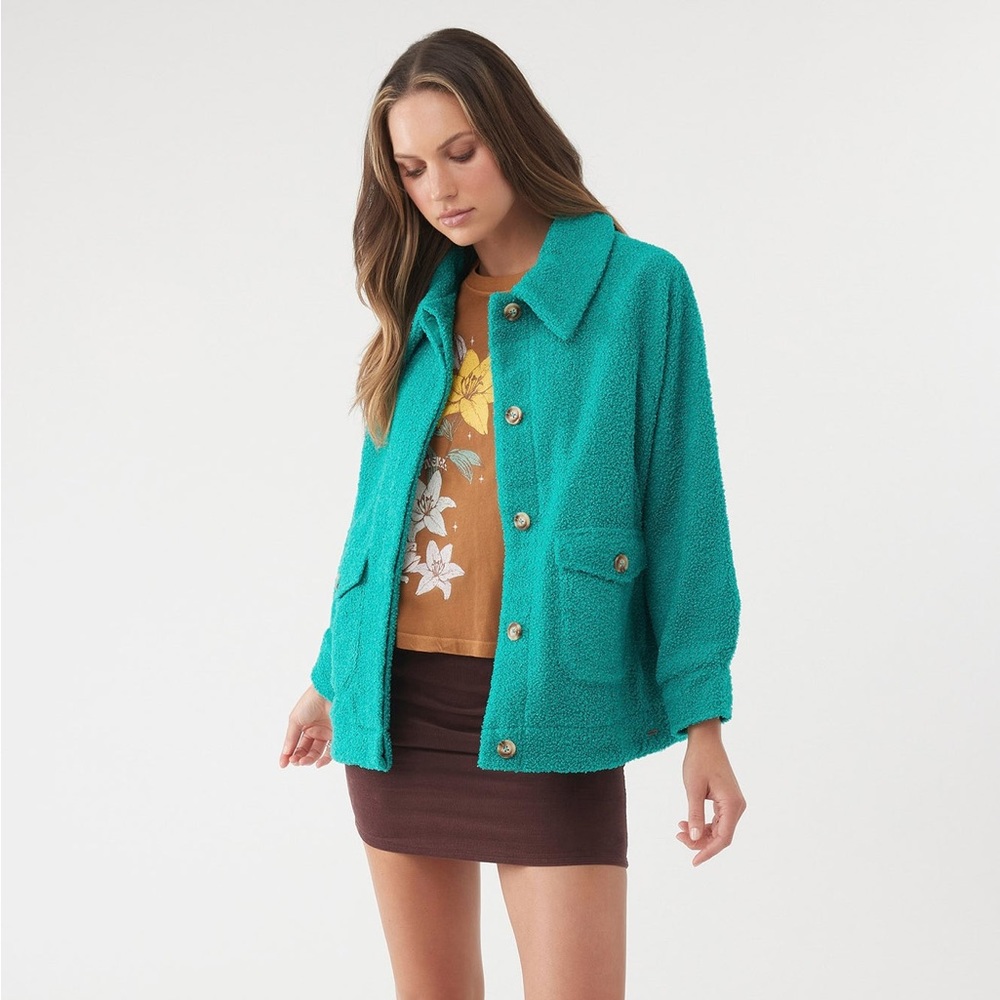 O’Neill‎ Makena Sherpa Jacket Women’s L Turquoise Teal NWT Fleece Coat Oversized